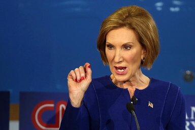 Carly Fiorina, aki nagyotmondásaival férfi vetélytársait is lekörözte a republikánus elnökjelölt-aspiránsok második tévévitája során (Beta/AP)