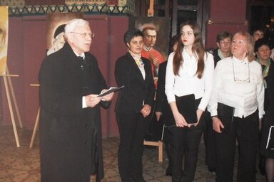 Msgr. Miocs József a kiállítás megnyitóján (Lukács Melinda felvétele)