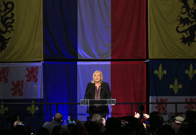 Marine Le Pen a francia regionális választások második fordulójának eredményhirdetése után (Fotó: Beta/AP)