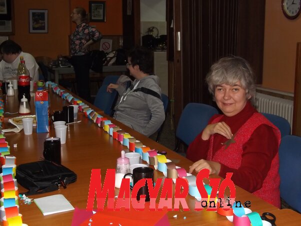 Borsos Rozália és az általa készített arany csillagot formázó fenyődísz, vagyis a kész termék, ahogy alkotója fogalmazott (Szabó Anikó felvétele) Borsos Rozália és az általa készített arany csillagot formázó fenyődísz, vagyis a kész termék, ahogy alkotója fogalmazott (Szabó Anikó felvétele)