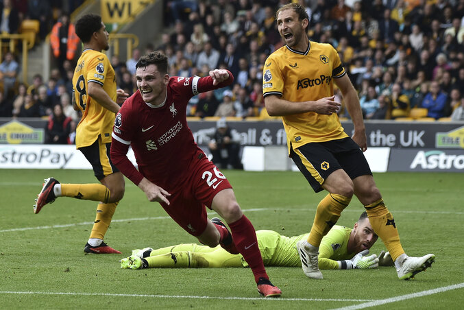 Robertson öröme: a Liverpool sokkal jobban nyitotta az új szezont, mint a tavalyit (Fotó: Beta/AP) Robertson öröme: a Liverpool sokkal jobban nyitotta az új szezont, mint a tavalyit (Fotó: Beta/AP)