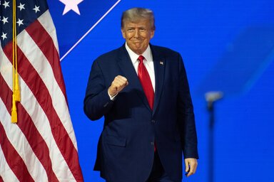 Former United States President Donald J. Trump makes remarks at the 2023 Conservative Political Action Conference (CPAC) in National Harbor, Maryland, U.S., on Saturday, March 4, 2023. 
Cre