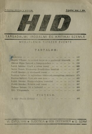 A Híd 1939. decemberi számának címlapja A Híd 1939. decemberi számának címlapja