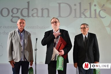 Duško Kovačević, Bogdan Diklić és Radoslav Zelenović a megnyitón (Fotó: Molnár Edvárd)