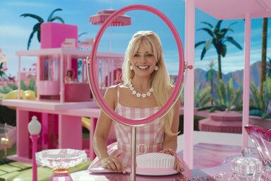 FILE - This image released by Warner Bros. Pictures shows Margot Robbie in a scene from "Barbie." With the Friday, July 21, 2023, release of the "Barbie movie" starring Robbie, the color “Ba