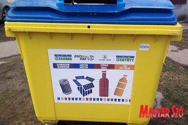 Újrahasznosítható műanyagok gyűjtésére szolgáló, sárga konténerek Óbecse község területén (Kancsár Izabella felvétele)