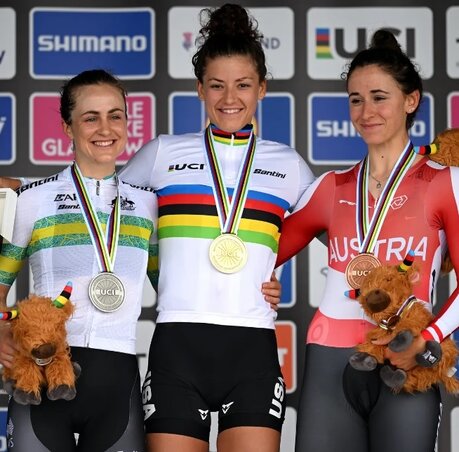 Chloe Dygert szoros csatában előzte meg az ezüstérmes Grace Brownt (balról) (Fotó: The Guardian/Getty Images)