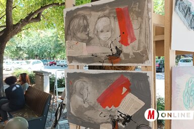 Az egyik alkotó munkája, amelyen önmagát jelenítette meg kiskorában és a nemrég elhunyt édesapját (Fotó: Kállai Göblös Nikoletta)