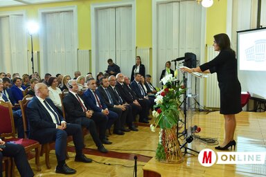 Novák Katalin a szabadkai Magyar Tannyelvű Tanítóképző Kar megújult épületének átadásán szól az egybegyültekhez (Fotó: Molnár Edvárd)