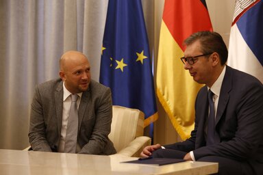 Manuel Sarrazin és Aleksandar Vučić (Fotó: Beta)