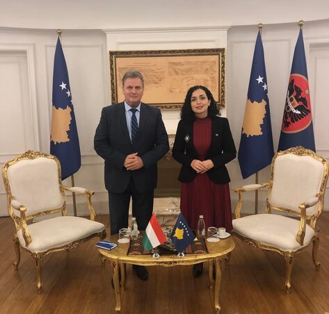 A pristinai nagykövet Vjosa Osmani-Sadriuval, Koszovó elnökével