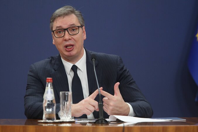 Beograd, 4.01.2023. - Predsednik Srbije Aleksandar Vucic tokom godisnjeg obracanja, veceras u Palati Srbija u Beogradu. (BETAPHOTO/MILAN OBRADOVIC) Beograd, 4.01.2023. - Predsednik Srbije Aleksandar Vucic tokom godisnjeg obracanja, veceras u Palati Srbija u Beogradu. (BETAPHOTO/MILAN OBRADOVIC)