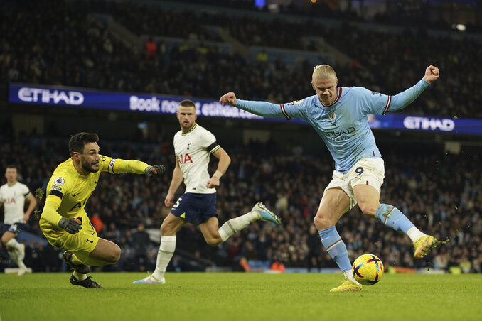 Haalandék a második félidőben négyet rámoltak be Hugo Lloris kapujába (Fotó: Beta/AP)