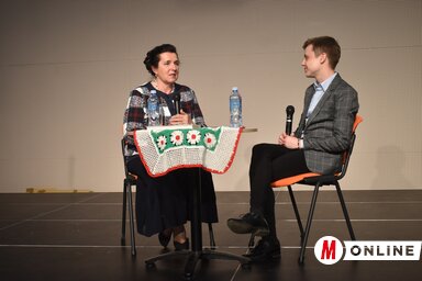 A könyvről Mezei Zsuzsanna és Csíkos Dániel beszélgetett (Fotó: Patyi Szilárd felvétele)