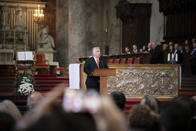 Orbán Viktor kormányfő beszédet mond az esztergomi bazilikában (Fotó: Miniszterelnöki Sajtóiroda)