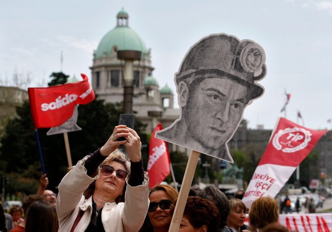 A Solidarnost politikai platform tiltakozása Belgrádban (Fotó: Beta)