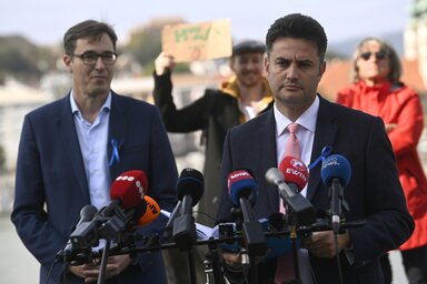 Karácsony Gergely és Márki-Zay Péter sajtótájékoztatója (Fotó: MTI)