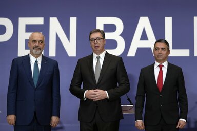 Edi Rama, Aleksandar Vučić és Nikola Dimitrov (Fotó: Beta)