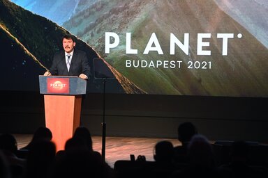 Budapest, 2021. november 30.
�der J�nos k�zt�rsas�gi eln�k besz�l a Planet Budapest 2021 Fenntarthat�s�gi Exp� �s Vil�gtal�lkoz� hivatalos megnyit�j�n a Hungexpo C pavilonj�ban 2021. november 30-�n.
MTI/Bruz�k No�mi