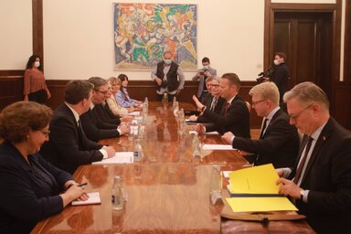 Beograd, 31.08.2021. - Predsednik Srbije Aleksandar Vucic i ministar spoljnih poslova Danske Jepe Kofod sastali su se danas u predsednistvu u Beogradu.  (BETAPHOTO/MILOS MISKOV/MO)