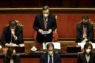 Mario Draghi tegnap a szenátusban ismertette programját (Fotó: Beta/AP)