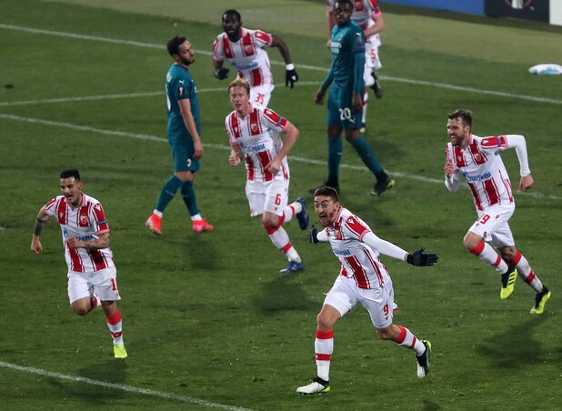 A Crvena zvezda gólöröme az egyenlítés után (Fotó: Beta/AP)