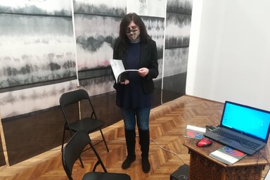 Jasmina Jovančić Vidaković lezárta Vana Urošević és Zoran Todović tárlatát (Lukács Melinda felvétele)