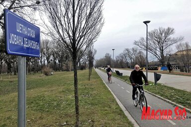 A Duna-parti sétány mentén húzódó kerékpárút kétirányú, gyerekek szaladgálnak rajta, görkorcsolyások imbolyognak, bérelhető, négykerekű, pedálmeghajtású tákolmányokban araszolnak a családok. A kutyasétáltatók is gyakran itt futtatják az ebet, nem csoda hát, hogy számos biciklikarambol történik, leginkább idénykezdéskor. (Fotó: Ótos András)