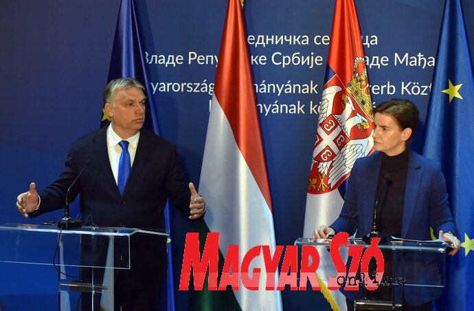 Orbán Viktor magyar miniszterelnök és Ana Brnabić szerb kormányfő (Ótos András felvétele)