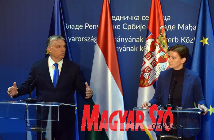 Orbán Viktor magyar miniszterelnök és Ana Brnabić szerb kormányfő (Ótos András felvétele) Orbán Viktor magyar miniszterelnök és Ana Brnabić szerb kormányfő (Ótos András felvétele)