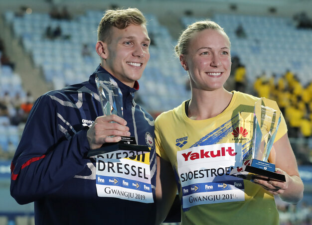 A vb két legsikeresebb úszója, az amerikai Caeleb Dressel és a svéd Sarah Sjöström (Fotó: Beta/AP)