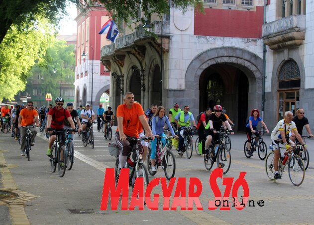 Egy korábbi kerékpártúra szabadkai résztvevői (Fotó: Benedek Miklós)