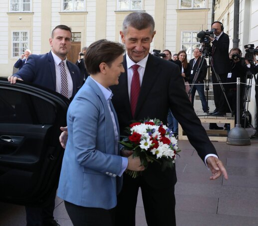 A vendéglátó Andrej Babiš virágcsokorral fogadta Ana Brnabićot (Fotó: Beta)