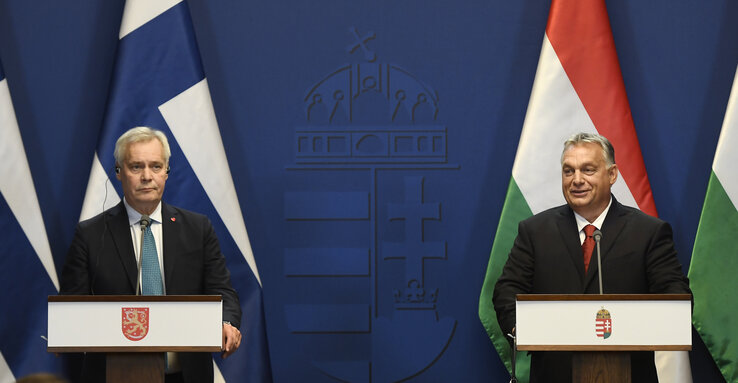 Antti Rinne és Orbán Viktor a sajtótájékoztatón (Fotó: MTI)