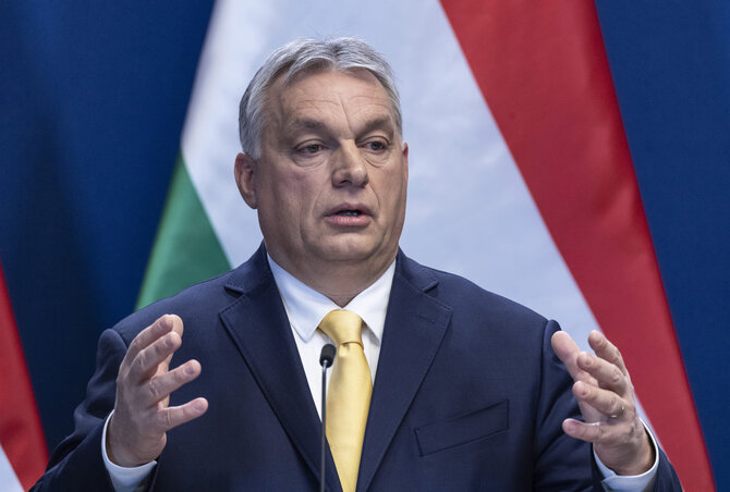 Orbán Viktor a csütörtöki budapesti sajtótájékoztatón (Fotó: MTI)