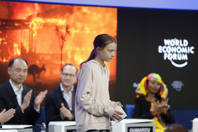 Greta Thunberg svéd klímaaktivista már a második egymást követő évben látogatott el a davosi fórumra (Fotó: AP via Beta)