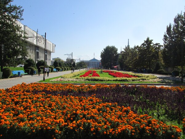 Biskekben több hektár virágoskert van (Czékus Borisz felvétele)