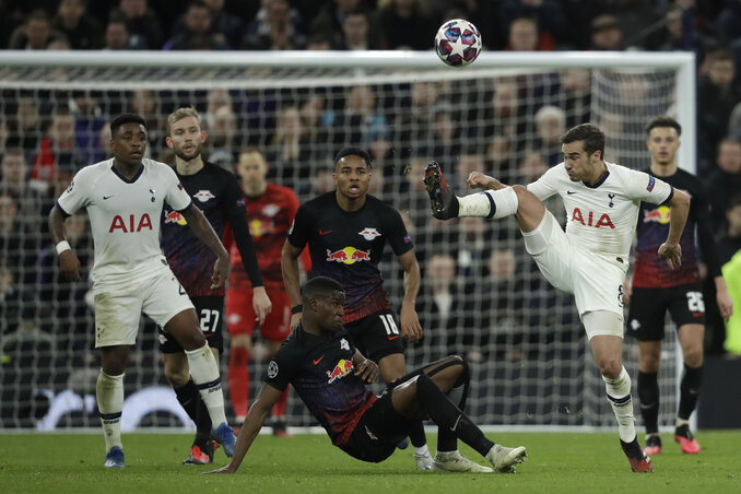 Pillanatkép a Tottenham–Leipzig mérkőzésről (Fotó: Beta/AP)