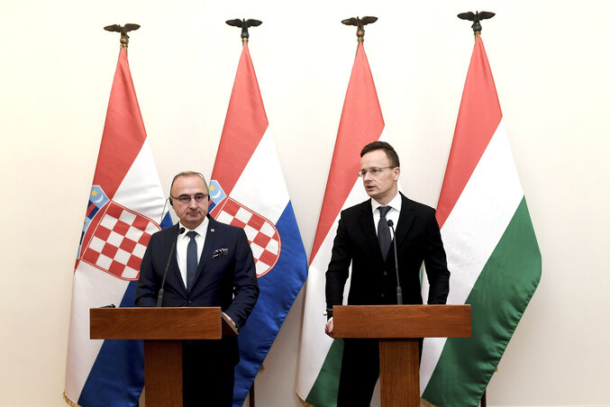 Szijjártó Péter és a horvát külügyminiszter találkozója (Fotó: MTI/Koszticsák Szilárd)