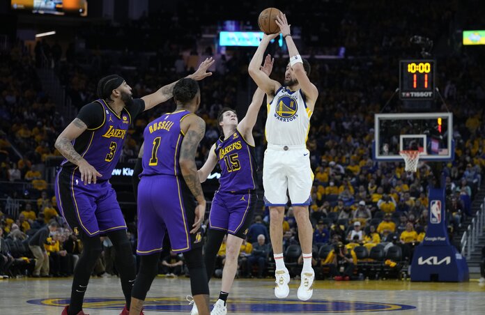 Klay Thompson ezúttal is úgy szórta a hárompontosokat, mint egy gép (Fotó: Beta/AP) Klay Thompson ezúttal is úgy szórta a hárompontosokat, mint egy gép (Fotó: Beta/AP)